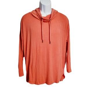 AVIA Woman's Long sleeved pullover top with hood Bright peach color sz.Med